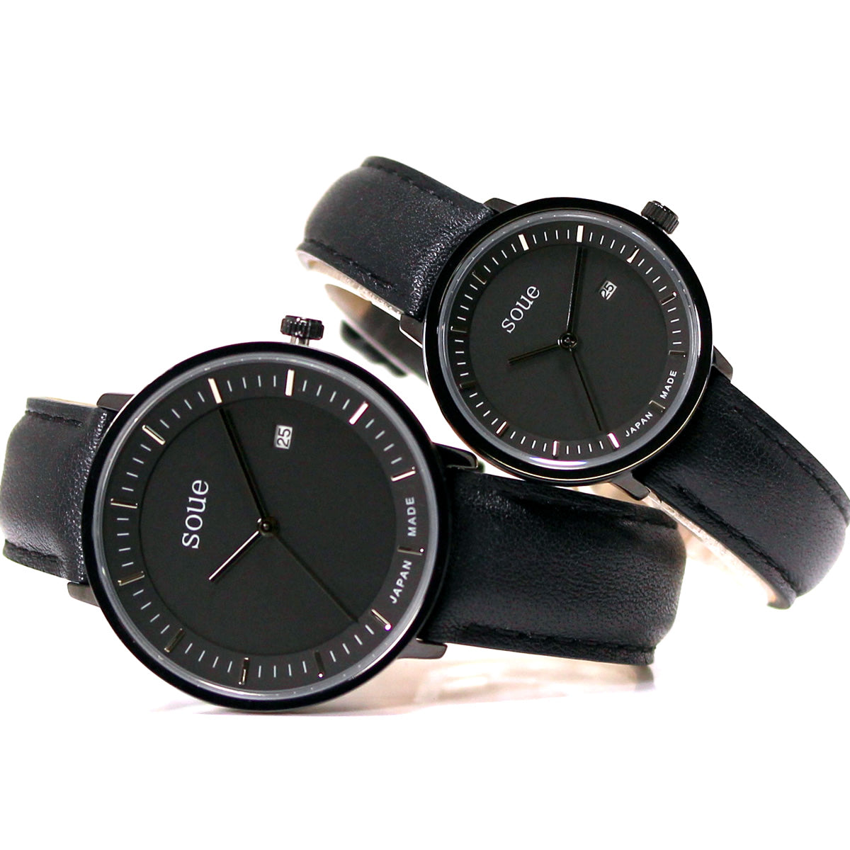 soue A Basics ペアウォッチ 革ベルト レザーバンド ブラック×ブラック文字盤×ブラック ペア メンズ/レディース 38mmサイズ×30mmサイズ 腕時計