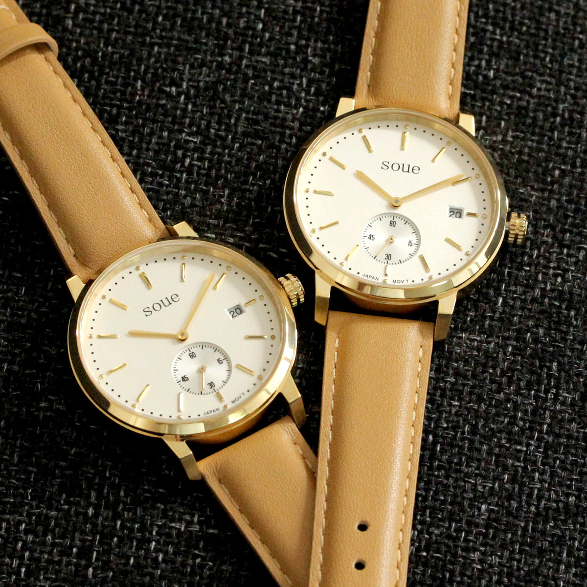 soue classics ペアウォッチ 革ベルト ゴールド×キャメル メンズ/レディース 38mmサイズ 腕時計
